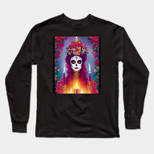 Sugar Skull Art - Beautiful Woman at Altar Long Sleeve T-Shirt